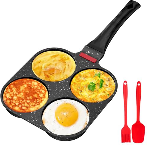 Traxenta padella pancake, pentola pancakes, frittata a 4 fori in alluminio, antiaderente padelle, padellino per uovo con rivestimento antiaderente, per frittata colazione, per Gas (Nero)