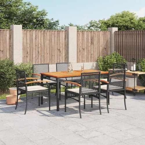 Festnight 7 TLG Polyrattan Gartenmöbel Set, Sitzgruppe mit Gartentisch & 6 Stühlen für 6 Personen, Garten Essgruppe Rattan Sitzgarnitur, Outdoor Gartengarnitur Schwarz-140 cm