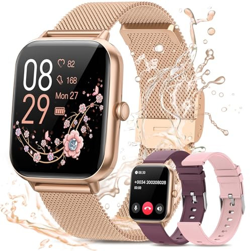RUXINGX Reloj Inteligente Mujer con Llamadas, 1.83 Smartwatch con Función Femenina, 24H Pulsometro, SpO2, Monitor de Sueño, 20+ Modos Deportivos, Calorías Podómetro Android iOS Rosa Oro, Regalo Mujer