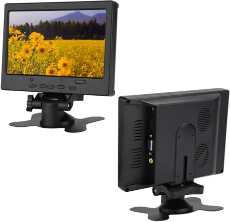 Dpofirs Monitor da 7 Pollici, Display LCD TFT Monitor 1080P per RPi, Display per Auto, CCTV, Supporto AV, Interfaccia Multimediale HD, VGA, Proporzioni 16:9, Durata 10.000 Ore (Spina