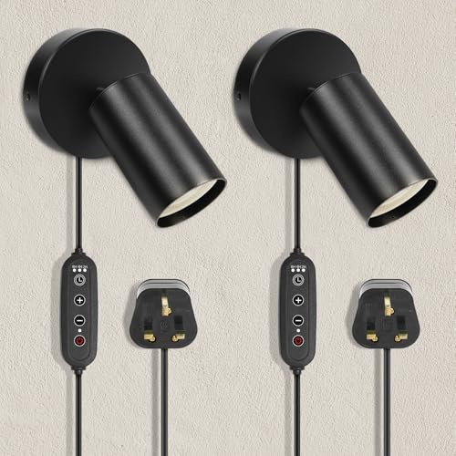 HOTUT Modern Plug-in Wall Light with Switch, 2 Pcs GU10 (Not Included) 350° Rotatable Bedside Adjustable LED Wall Mounted Sconce for Bedroom Living Room