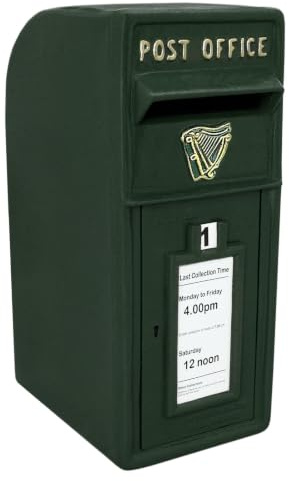 Postbox irländskt gjutjärn väggmonterad bröllop autentisk pelare kopia låsbar postkontor brevlåda grön