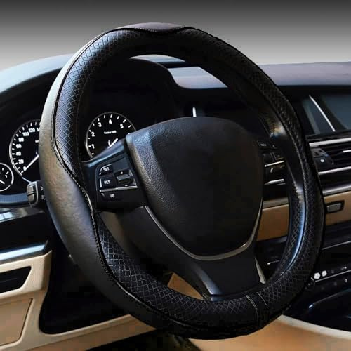 Xibao Funda Volante Coche,Cubierta de Volante de Cuero para Automóvil,Funda para Volante de Coche,para la Mayoría de los Automóviles con un Diámetro Exterior del Volante de 37–39 cm (Negro)