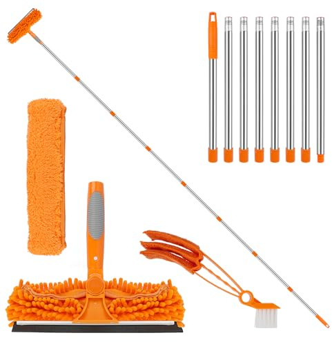 3.2M Window Cleaning Equipment with ExtendableLong Handle, 2-in-1 Window Squeegee Cleaner Tool Kit with Microfiber Cloth, Adjustable 270 Degree Cleaning Head for High Window, Car, RV