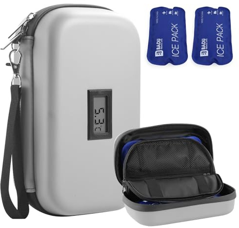 HIMDUZE - Custodia termica per insulina da viaggio, approvata TSA, borsa refrigerante per medicinali da viaggio con termometro, custodia per diabetici con 2 buste di ghiaccio riutilizzabili per la