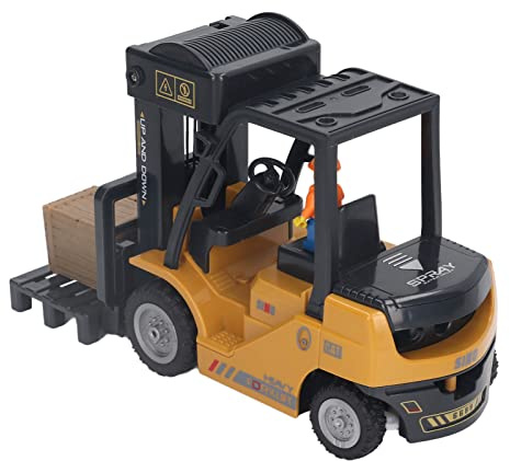 HELEVIA Carrello Elevatore Telecomandato 1:24, Carrello Elevatore RC 2.4G Giocattolo con Luci a LED Ed Effetti Sonori, Cabina di Guida e Ruote di Simulazione, per Divertimento