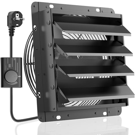 HG Power 350mm Abluftventilator mit Drehzahlregler Industrie Wandventilator 1500m³/h Wandlüfter mit Maschensieb Aluminium Fensterventilator mit EU-Stecker für Keller Garage küche Lamellen