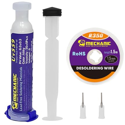 PBAHAUP 2 Pieza Trenza De Soldadura Y Pasta Fundente Sin Limpieza, Flux Para Soldar Estaño, Kit De Desoldadura Para Reparación De Componentes Electrónicos, Placas De Circuito Impreso (A)