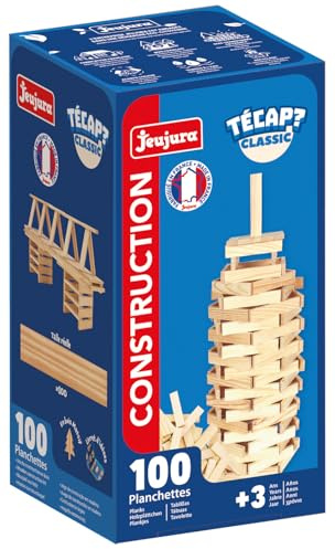 Jeujura - TECAP Classic - 100 Pièces - Jeu de Construction dès 3 Ans - 8301 | Planchettes en bois - Jeu d’équilibre créatif et imagination - Modèles Inclus - Idée cadeau enfant - Fabriqué en France