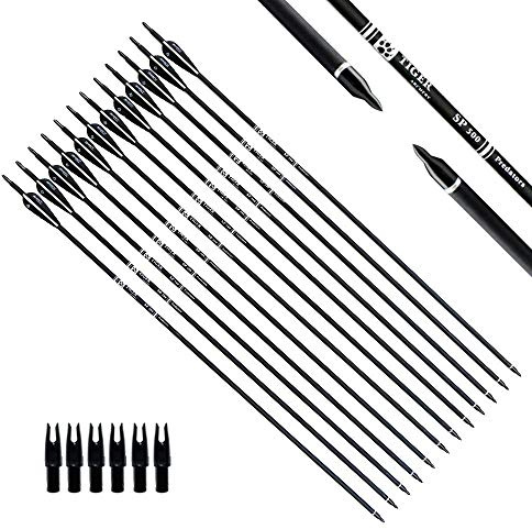 TIGER ARCHERY 30Inch Carbon Arrow Practice Hunting Arrows with Removable Tips for Compound & Recurve Bow(Pack of 12) (Black White)