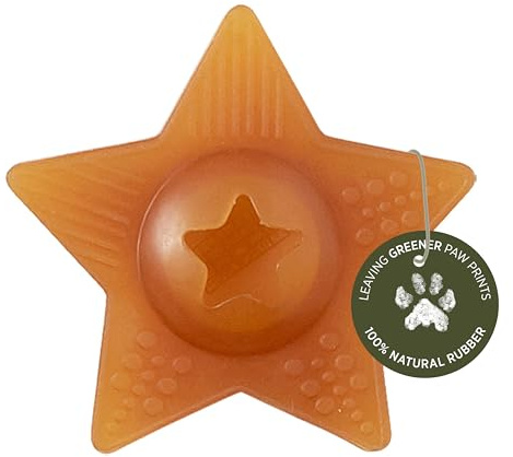 Hevea Hundespielzeug Stern Orange aus 100% reinem Naturkautschuk I natürlich weiches Hundespielzeug ideal für Welpen I Bissfestes Material I Gelocht für Hunde-Leckerli I VEGAN & ohne Plastik