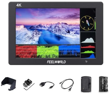 Feelworld T7PLUS Monitor de Campo DSLR de 7 Pulgadas con Batería F550 de 2200 mAh Full HD Focus Video Assist 1920x1200 IPS con Salida de Entrada HDMI 4K