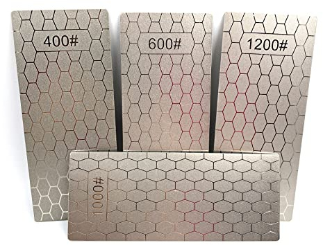Lot de 4 Pierres à Aiguiser Diamantées Aiguiseurs Affuteur de Couteau - Grain 400/600/1000/1200 - Pierre à Aiguiser Ultra Fine en Nid d'Abeille avec Base Antidérapante - 15 x 6 cm