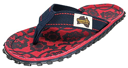 Gumbies Originals Rot - Flip Flops aus recycelten Materialien - profilierte Sohle aus wiederverwerteten Autoreifen, weiches Fußbett aus Canvas-Baumwolle, bequemer Baumwoll-Zehensteg