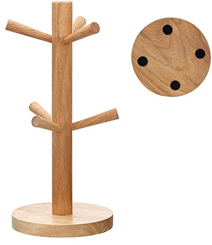 KAIAIWLUO Mug Tree,Wooden Mug Holder Tree Mug Holder Stand Cup Holders Wood Mug Rack Tree Mug Hooks for Kitchen Counter TabletopTea Coffee Cup Organizer