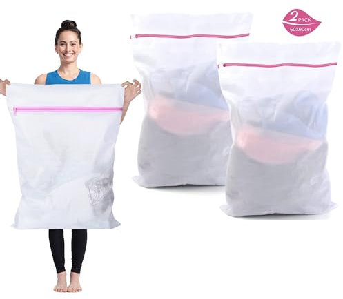 Wäschenetz für Waschmaschine Groß, Pack of 2 Laundry Net Large, Oversized Laundry Bag 60 x 90 cm, XXL, Laundry Net for Washing Machine, Laundry Bag Can Be Used for Curtains, Coats, Down Jackets, Rugs