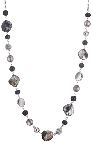 FULU AUTUMN Collana Lunga in Argento con Perline da Donna Collana Catena Lunga di Perle e Cristalli Gioielli Boho Idee Regalo per Lei(56-Black)