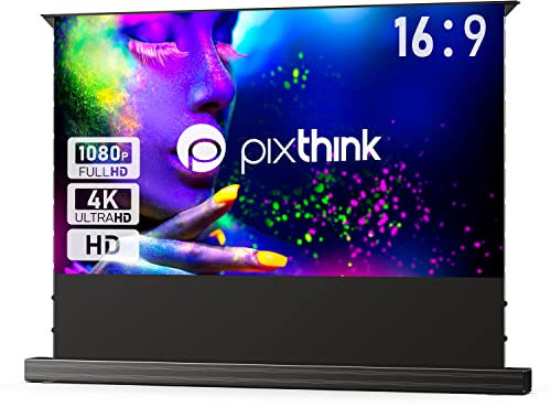 Pixthink Pantalla para proyector de 100 pulgadas con soporte UST resistente a la luz ambiental, compatible con proyector láser 4K Ultra Short Throw