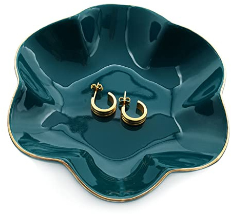 Piatto piccolo per anelli da 11,9 cm, vassoio porta gioielli in ceramica, verde cattura tutti i gingilli ciotola per chiavi, anelli, orecchini
