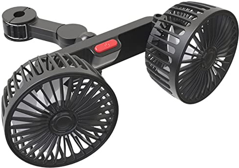 Demiawaking 12V 24V Auto Ventilator Geräuscharmer 360 Grad Rotation USB 3-Gang Geschwindigkeit Auto Lüfter Kühler mit Saugnapf für Auto SUV LKW (Rücksitz Doppelkopf)