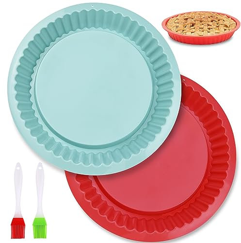 GZqiancang 2 Pieza Moldes Silicona Reposteria Redondo,26cm Antiadherente Molde Quiche Silicona con 2 Pinceles para Pasteles Tortitas Pizzas Tortilla