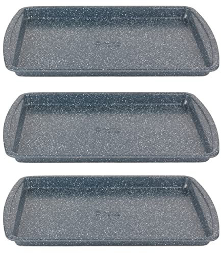 Russell Hobbs COMBO-8615A Nightfall Stone 38 cm Baking Tray Set - Set of 3 Non-Stick Oven Tray, Oven Safe Up to 220°C, Oven Sheet for Biscuits, Cookies & Chips, Carbon Steel Bakeware, PFOA Free, Blue