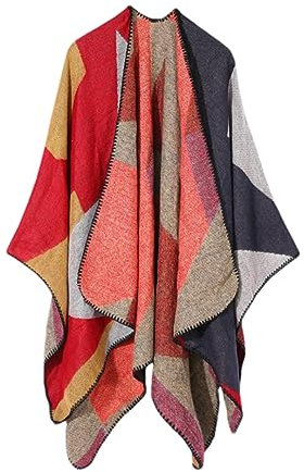 Disimlarl Warmer Strickschal für Damen, dicker Oversize-Wollschal, Wickeltuch, gewebter Cardigan-Poncho, Stola, rot, One size
