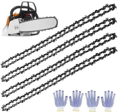 Nizirioo - Catena per motosega, 4 pezzi, catena per motosega con guanti, lunghezza di taglio 35 cm, divisione della catena 3/8, spessore maglia 1,3 mm, 52 maglie, accessori