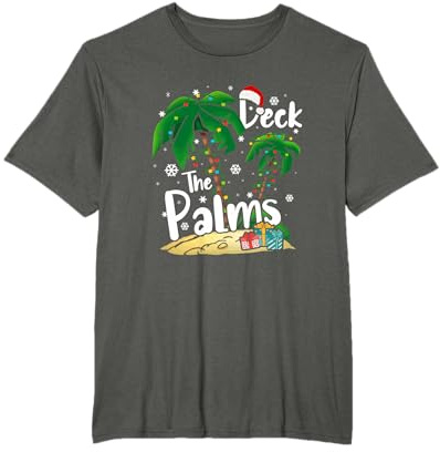 Deck The Palms Tropical Hawaii Christmas Palm Tree Lights T-Shirt