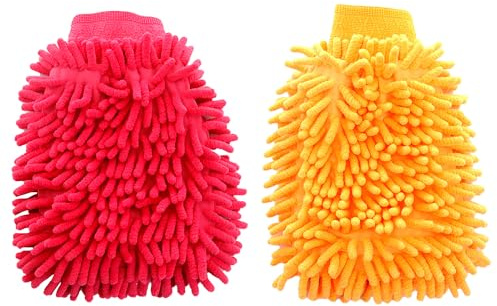 HAICN 2Pcs Chenille Microfiber Dog Towel Mitt Pet Grooming Glove Gentle Dog Bathing Scrubber Gloves Super Absorbent Washable for Small Medium and Large Cats Dogs