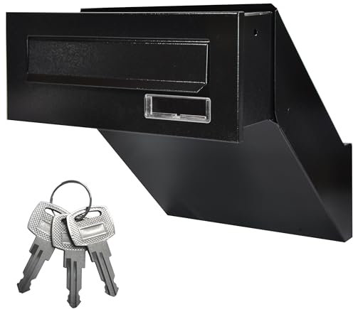 ALSTEN TECH Mauerdurchwurf Briefkasten für Ihr Haus oder Büro - zum Einmauern - Einbaubriefkasten mit Namensschild - Durchwurf Briefkästen in antikem Schwarz A4 Einwurf - Verzinkter Stahl RAL9017