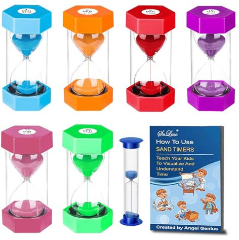 SuLiao Clessidra 1 2 3 5 10 15 30 minuti, set timer per uova, vetro colorato, timer per bambini, scuola, bambini, lavarsi i denti, kita, ufficio, casa, decorazione, giochi, aula, cucina