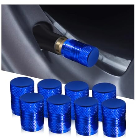 JNNJ 8 Pezzi Tappi Di Tenuta Delle Valvole Dei Pneumatici, Cappucci per Stelo Valvola in Alluminio, Tappi Valvola per Pneumatici Antipolvere, Auto Ruota Cappuccio Universali per Bicycle(Blu)