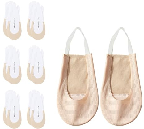 MQLSAERI 6 paires de chaussettes pour femmes, chaussettes à orteils en coton invisible, semelles intérieures de chaussures à coussin à talons hauts, couleur peau