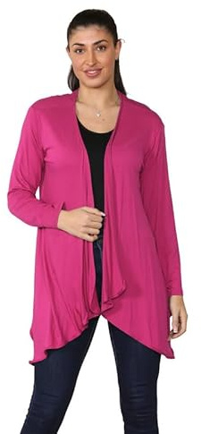 OutfitsbySMILE Womens Long Sleeve Waterfall Boyfriend Open Front Cardigan Ladies Plus Size Hanky Hem Jersey Top UK Fuchsia