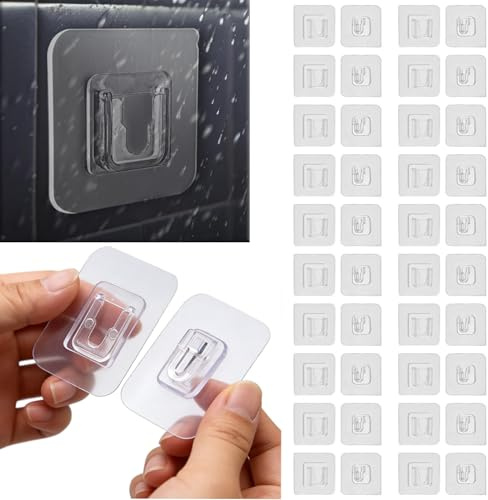 ZHXGO 20 Pairs Double-Sided Adhesive Wall Hooks, Waterproof Transparent | 5.7 X 5.7 cm Square Pads with Punch-Free Mounting and Secure Buckle Design, Ideal for Bathroom, Kitchen and Office Use