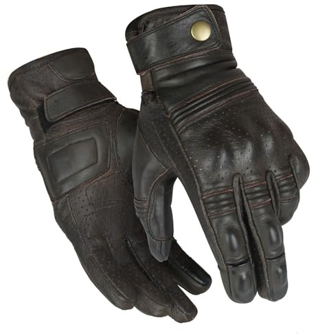 ASPIDEX Guanti da Moto Estivi In Pelle TRAFORATI Protettivi Racing Marroni Omologati CE (S)