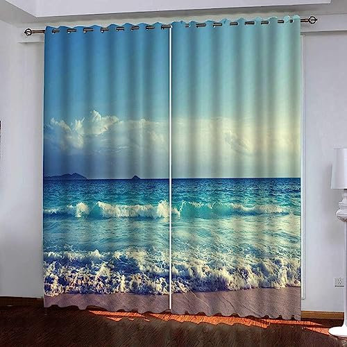 Kinder Vorhang Blickdicht Thermovorhang Strand Mit Blauem Himmel Gardinen Wohnzimmer Vorhänge Kinderzimmer Geräuschreduzierung Dekoration Für Schlafzimmer Wohnzimmer Küche Fenster -2J1O5R0T3X4
