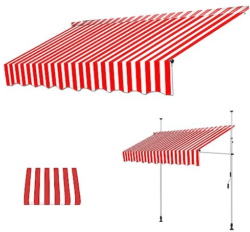 XRRJFYH Mehrere Farben, Markise Stoff, Markisenstoff für Balkon, Markisentuch für Terrasse, Mehrere Größen, Wasserdichtes 180 g/m² Polyester(Color:Red and White,Size:350cm/137.8in)