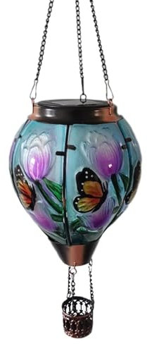 Solar Hot Air Balloon with Simulated Flame Effect, Hummingbird Butterfly Air Balloon Solar Light LED Outdoor, Colorful Hot Air Balloon Decorations for Garden Patio Yard