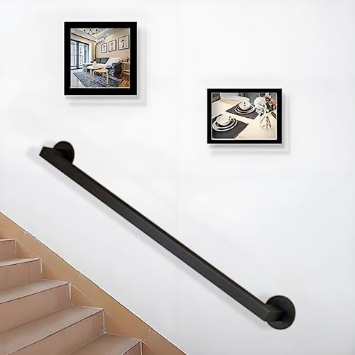 Whnoorher Stair Railing, Black Metal Wrought Iron Handrail, Stairway Railing for Indoor&Outdoor 30cm 60cm 80cm 100cm 120m 150cm Customisable Stairs Banister Handrail(4ft/120cm)