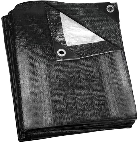 Tarpaulin waterproof heavy duty 140 GSM,Reinforced Eyelets,Weatherproof Snow Dust UV,for Groundsheet Camping Garden Furniture Pool Building Site Caravan Boat Tarp Cover (Black, 2m x 5m)