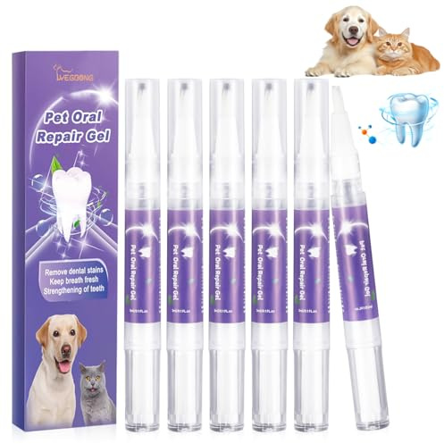 6 PiezasPet Oral Repair Gel,Gel Restaurador Oral para Mascotas,Lápiz de Limpieza para Mascotas Cepillo,para Perros Y Gatos,para eliminar el mal aliento y combatir el sarro