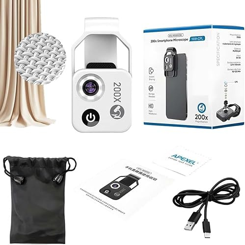Générique Nano Zoom 200x pour Phone, Zoom à Grossissement D'objectif Cpl Plus Stable Et Plus Net, Objectif Macro pour TéLéPhones Mobiles (Blanc)