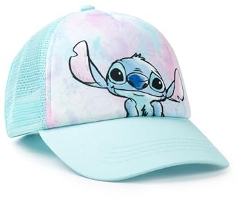 Disney Lilo & Stitch Girls Adjustable Baseball Cap in Light Blue | Casual Wear Hat with Stitch Graphic | Stitch Merch | Mesh Rear Sun Protection | Curved Peak Cap Character Accessory for Kids
