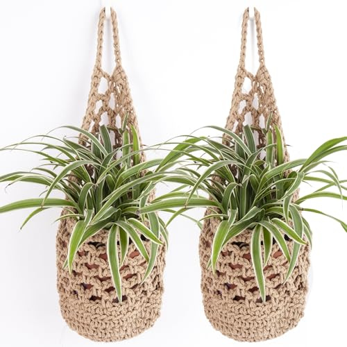 GGMOVE 2-Pack Wall Hanging Planters for 6 Inch Pots, Macrame Plant Hanger Hanging Basket for Indoor Plants (Jute)