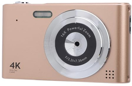 Digitalkamera för Fotografering, 4K 48 MP Vloggningskamera med 16x Zoom, 2,4 Tums Antiskakkompakta Resekameror med Blixt (Guld)