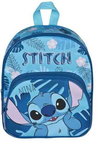 Kindergartenrucksack Disney Stitch - Personalisiert mit Name - Rucksack Kinder mit Vortasche - 2 Fächer 25,5x30,5x10 cm