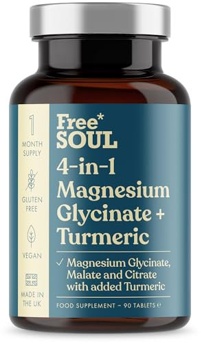 Magnesium Glycinate + Turmeric 4-in-1 Complex | Triple-Strength Magnesium Supplements with 1283mg, Bisglycinate, Citrate, Malate & 2000mg Turmeric | 90 Vegan Tablets | Gluten-Free