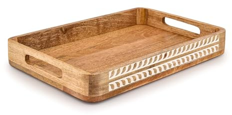 Indus Lifespace Plateau en bois de manguier avec poignées, utilisé pour servir des aliments dans le salon, la table basse, la cuisine (38,1 x 25,4 x 4,1 cm)